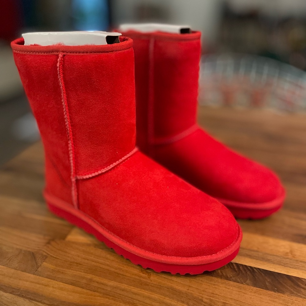 Red UGG boots, classic shirt.  New in box.